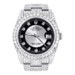 Iced Out Rolex Datejust 36 MM Stainless Steel 16.5 Carats of Diamonds Tuxedo Diamond Dial Oyster Band Replica