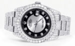 Iced Out Rolex Datejust 36 MM Stainless Steel 16.5 Carats of Diamonds Tuxedo Diamond Dial Oyster Band Replica