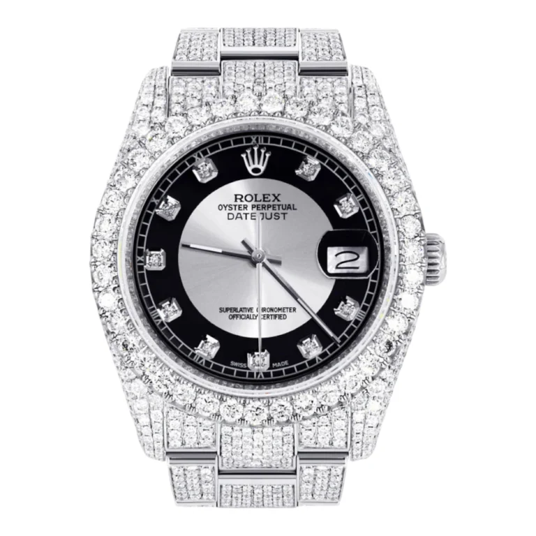 Iced Out Rolex Datejust 36 MM Stainless Steel 16.5 Carats of Diamonds Tuxedo Diamond Dial Oyster Band Replica