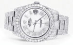 Iced Out Rolex Datejust 36 MM Stainless Steel 16.5 Carats of Diamonds White Roman Diamond Dial Oyster Band Replica