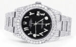 Iced Out Rolex Datejust 36 MM Stainless Steel10 Carats of Diamonds Black Arabic Diamond Dial Oyster Band Replica