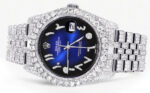 Iced Out Rolex Datejust 36 MM Stainless Steel10 Carats of Diamonds Blue Black Arabic Diamond Dial Jubilee Band Replica