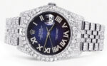 Iced Out Rolex Datejust 36 MM Stainless Steel16.5 Carats of Diamonds Blue Black Roman Diamond Dial Jubilee Band Replica