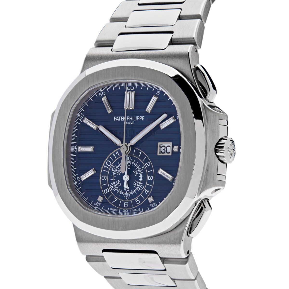 Patek Philippe Nautilus 40th Anniversary Chronograph White Gold Blue Diamond Dial Replica