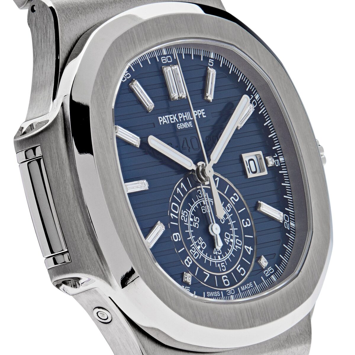 Patek Philippe Nautilus 40th Anniversary Chronograph White Gold Blue Diamond Dial Replica