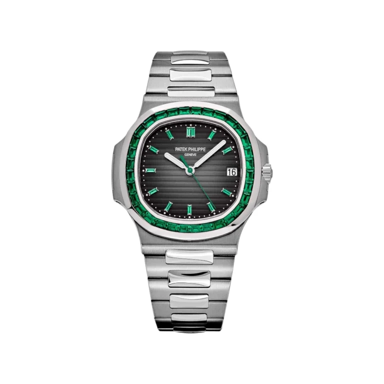 Patek Philippe Nautilus Date Platinum Emeralds Black Dial Replica