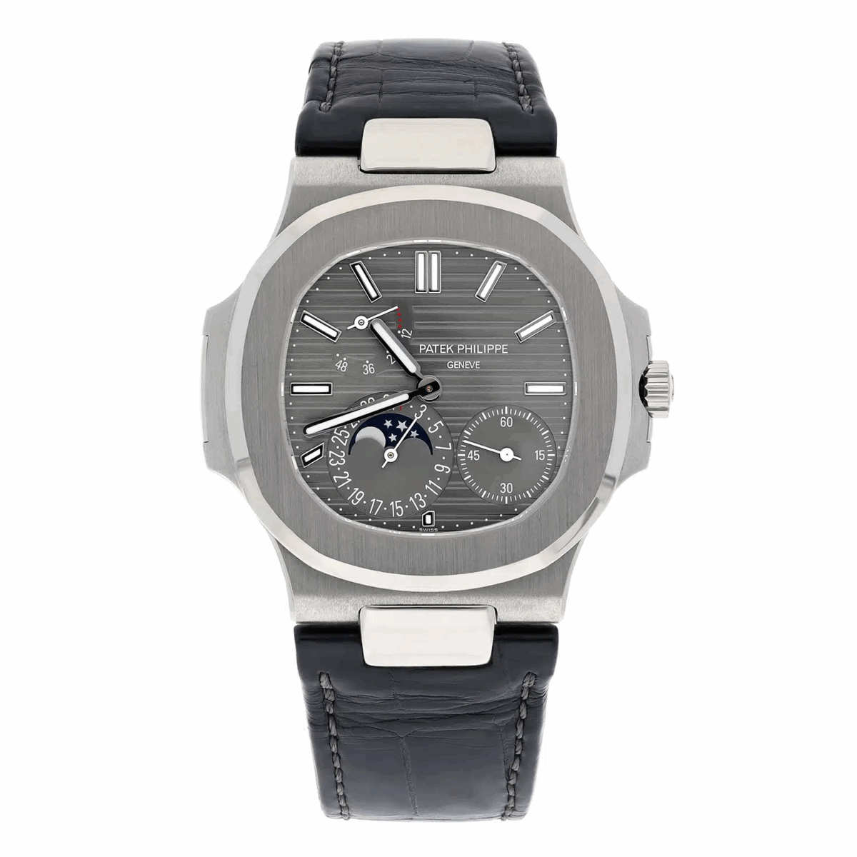 Patek Philippe Nautilus Moon phase White Gold Mens Watch Grey Dial Replica