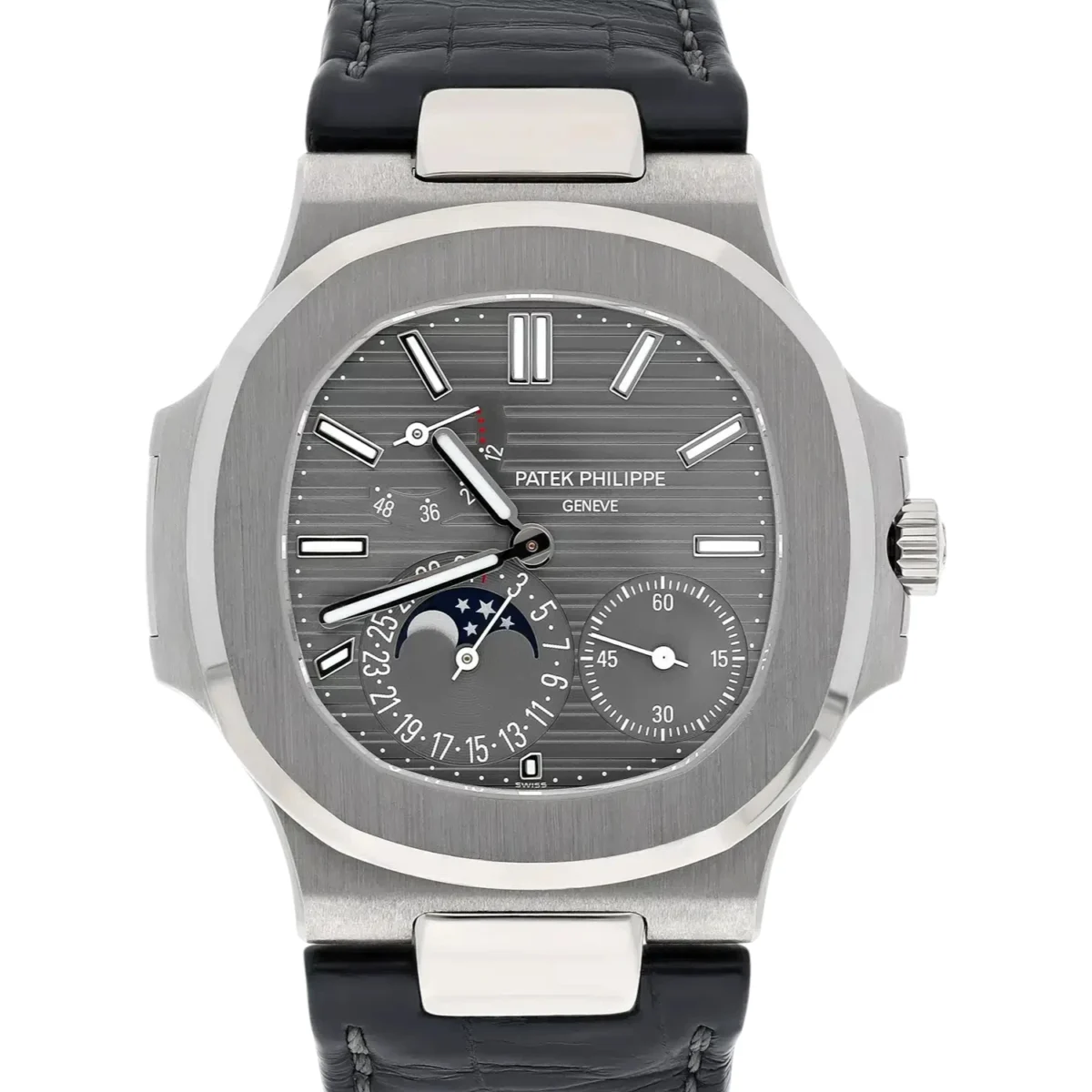 Patek Philippe Nautilus Moon phase White Gold Mens Watch Grey Dial Replica