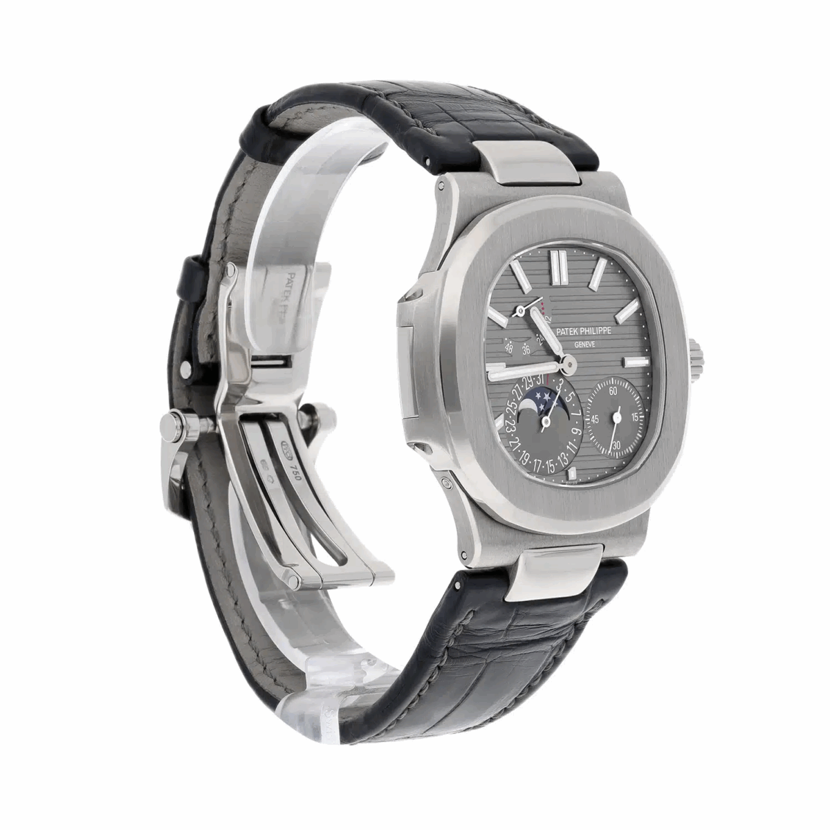 Patek Philippe Nautilus Moon phase White Gold Mens Watch Grey Dial Replica