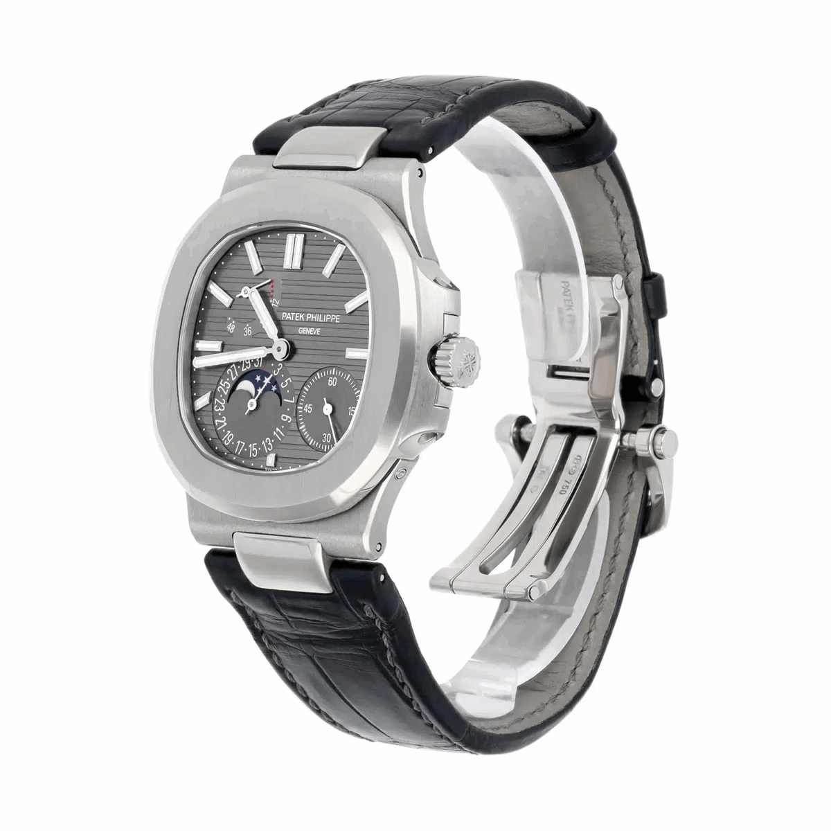 Patek Philippe Nautilus Moon phase White Gold Mens Watch Grey Dial Replica