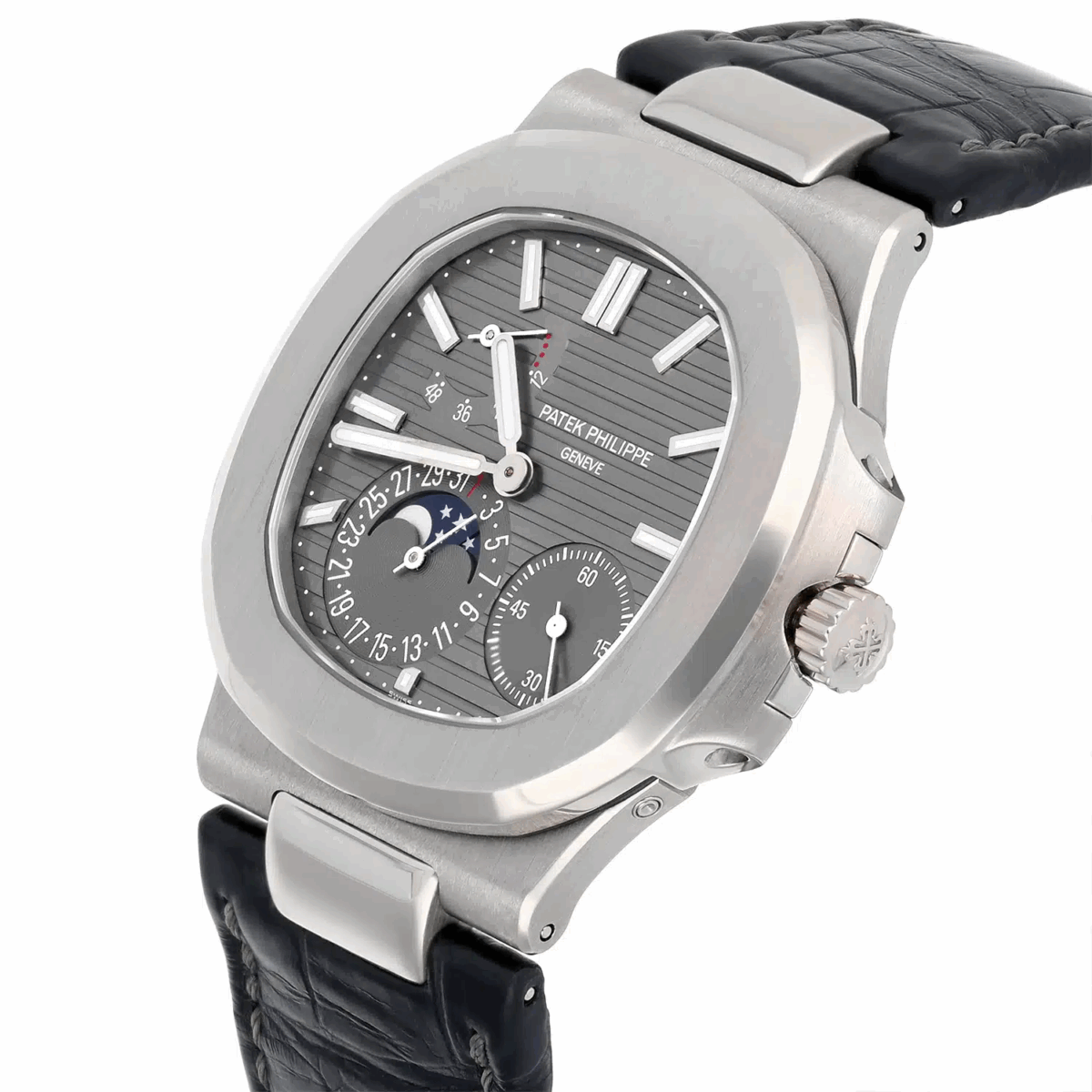 Patek Philippe Nautilus Moon phase White Gold Mens Watch Grey Dial Replica