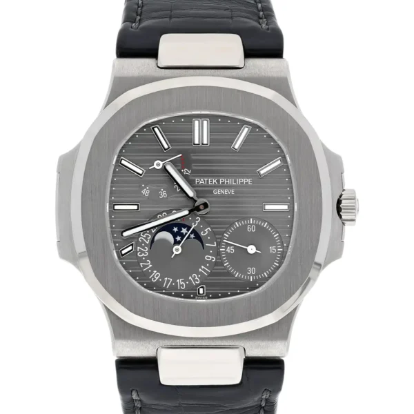 Patek Philippe Nautilus Moon phase White Gold Mens Watch Grey Dial Replica