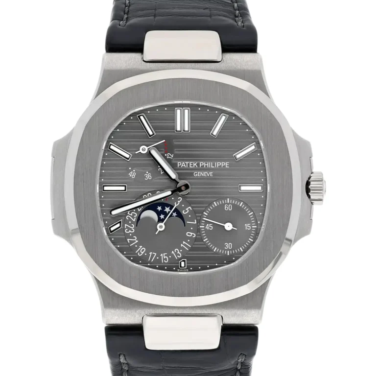 Patek Philippe Nautilus Moon phase White Gold Mens Watch Grey Dial Replica