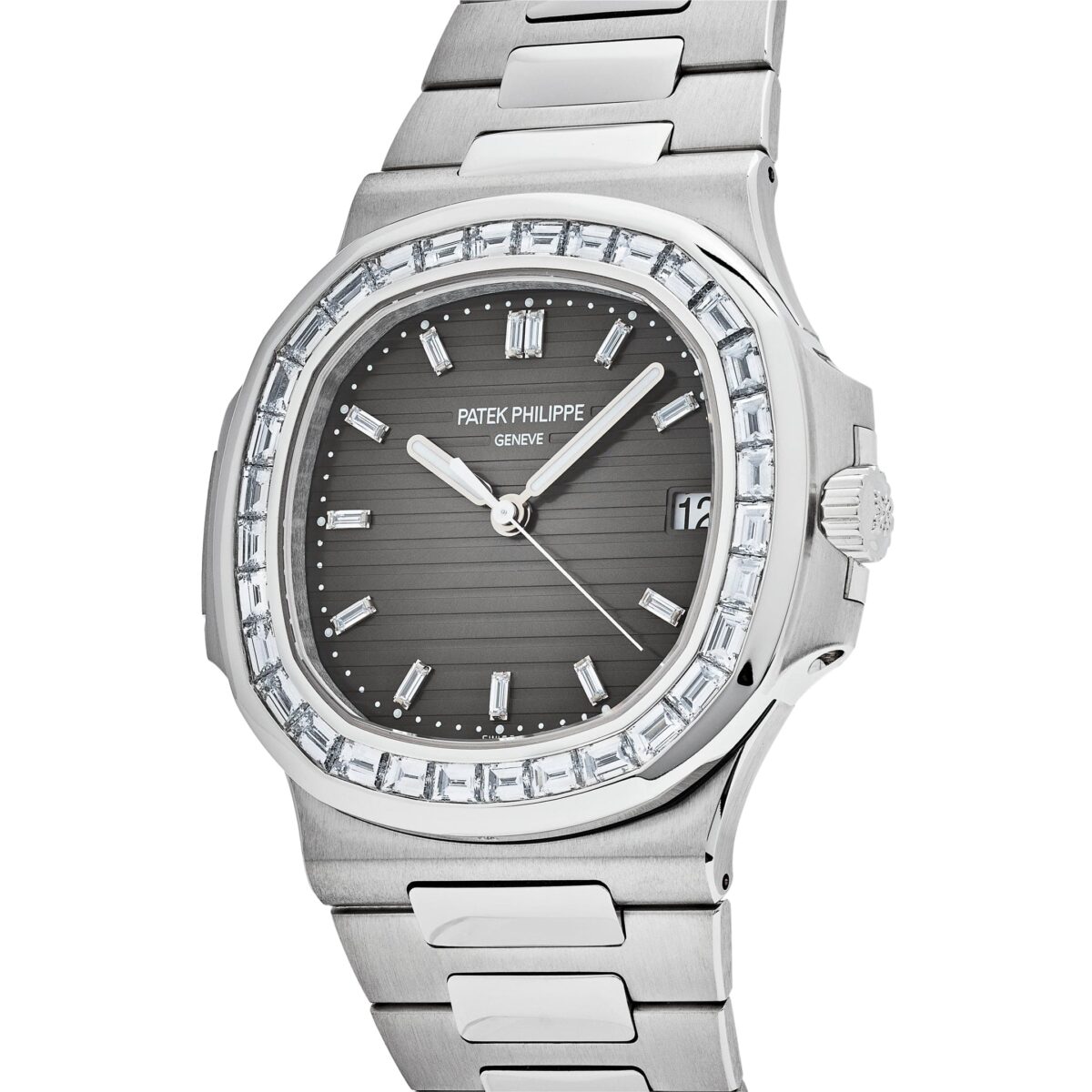Patek Philippe Nautilus Platinum Grey Dial Diamond Bezel Replica