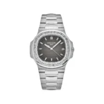 Patek Philippe Nautilus Platinum Grey Dial Diamond Bezel Replica