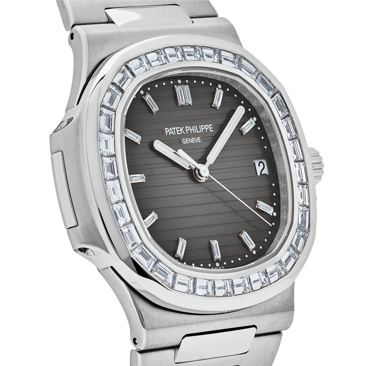 Patek Philippe Nautilus Platinum Grey Dial Diamond Bezel Replica