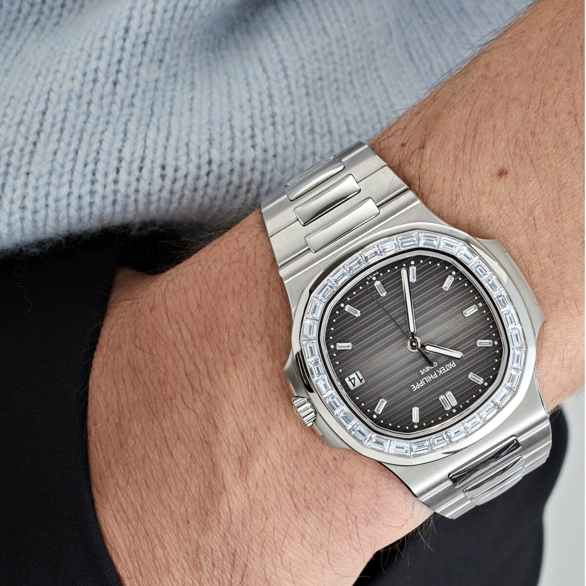 Patek Philippe Nautilus Platinum Grey Dial Diamond Bezel Replica
