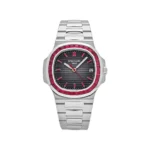 Patek Philippe Nautilus Platinum Grey Dial Ruby Bezel Replica