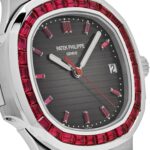 Patek Philippe Nautilus Platinum Grey Dial Ruby Bezel Replica