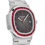 Patek Philippe Nautilus Platinum Grey Dial Ruby Bezel Replica