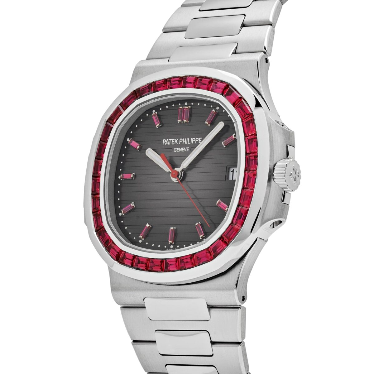 Patek Philippe Nautilus Platinum Grey Dial Ruby Bezel Replica