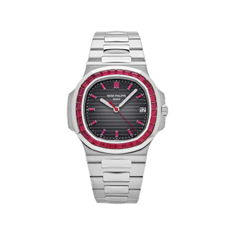 Patek Philippe Nautilus Platinum Grey Dial Ruby Bezel Replica