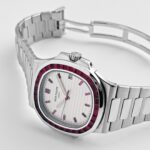 Patek Philippe Nautilus Platinum White Dial Ruby Bezel Replica