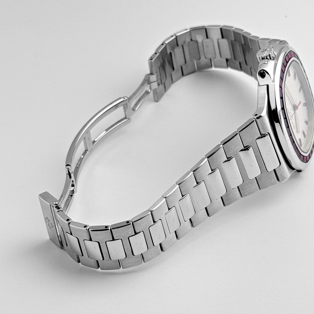 Patek Philippe Nautilus Platinum White Dial Ruby Bezel Replica