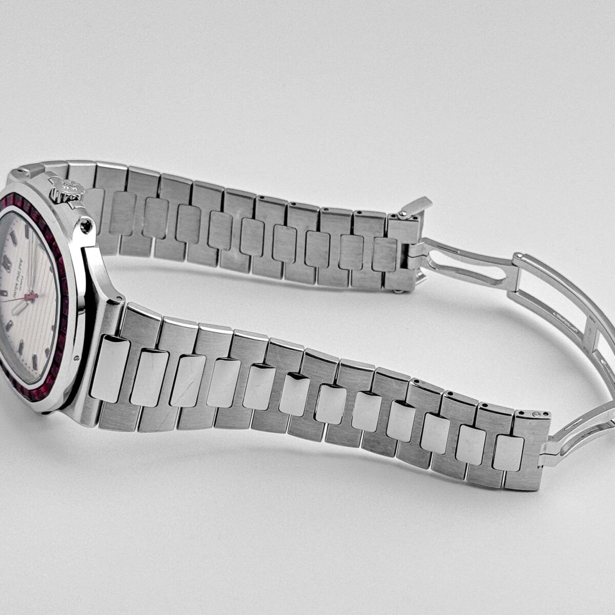 Patek Philippe Nautilus Platinum White Dial Ruby Bezel Replica