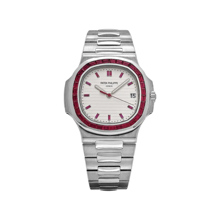 Patek Philippe Nautilus Platinum White Dial Ruby Bezel Replica