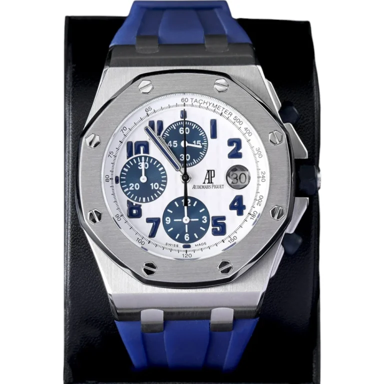 Audemars Piguet Royal Oak Chronograph Stainless Steel Watch Blue Rubber Strap Replica