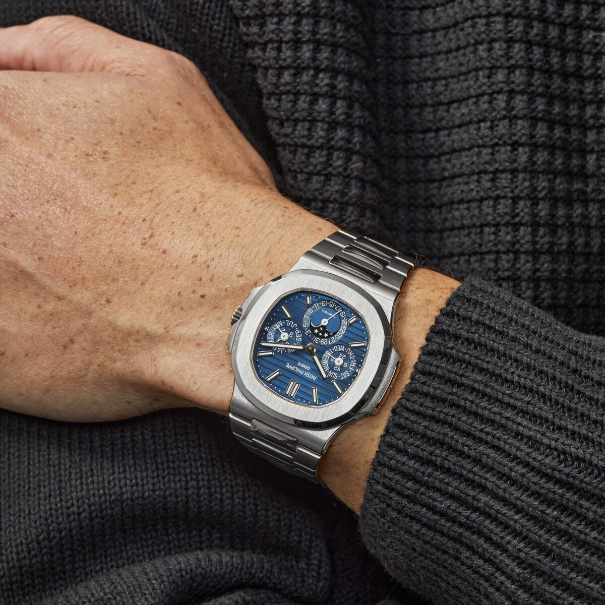Patek Philippe Nautilus Tiffany & Co. Perpetual Calendar Moon Phases White Gold Blue Dial Replica