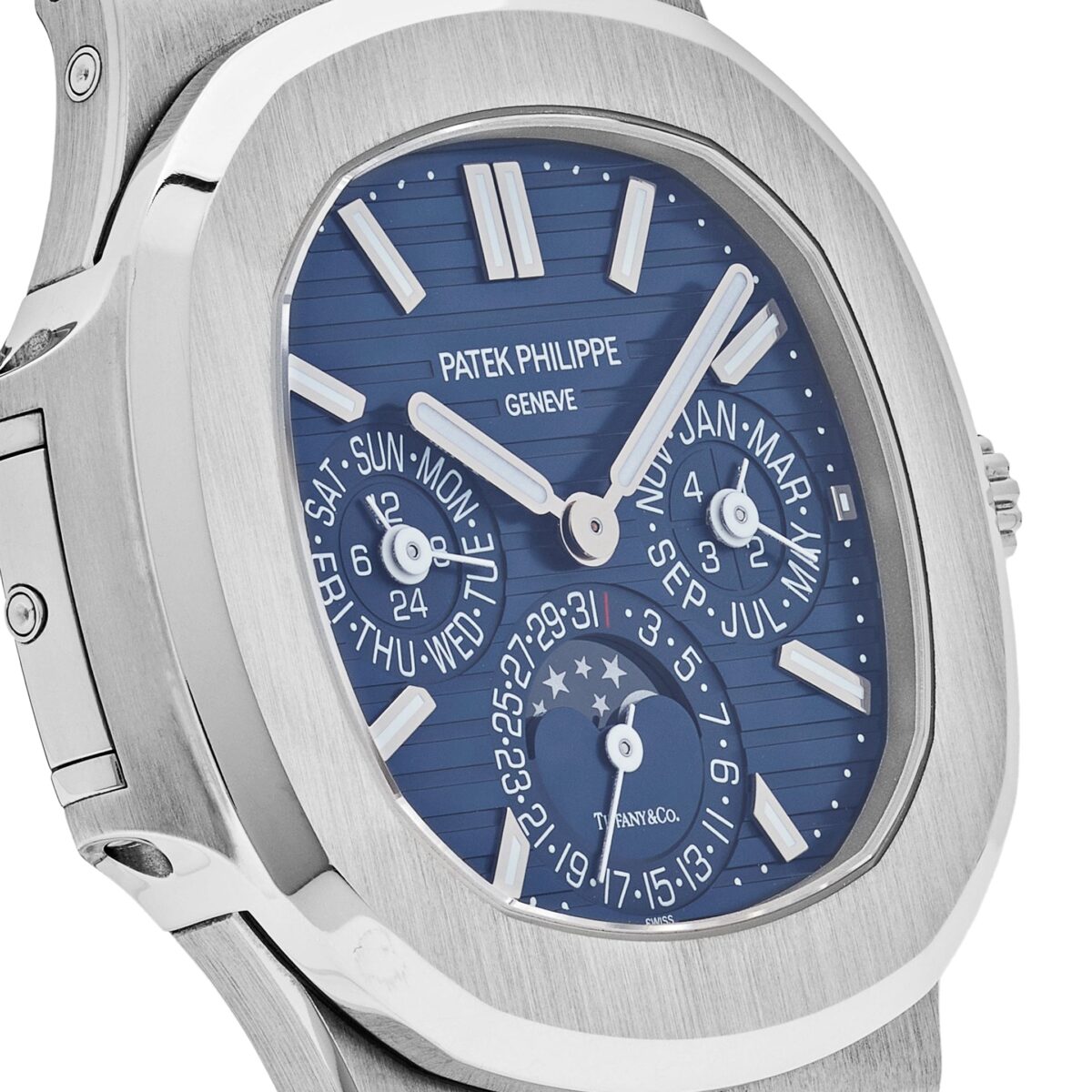 Patek Philippe Nautilus Tiffany & Co. Perpetual Calendar Moon Phases White Gold Blue Dial Replica