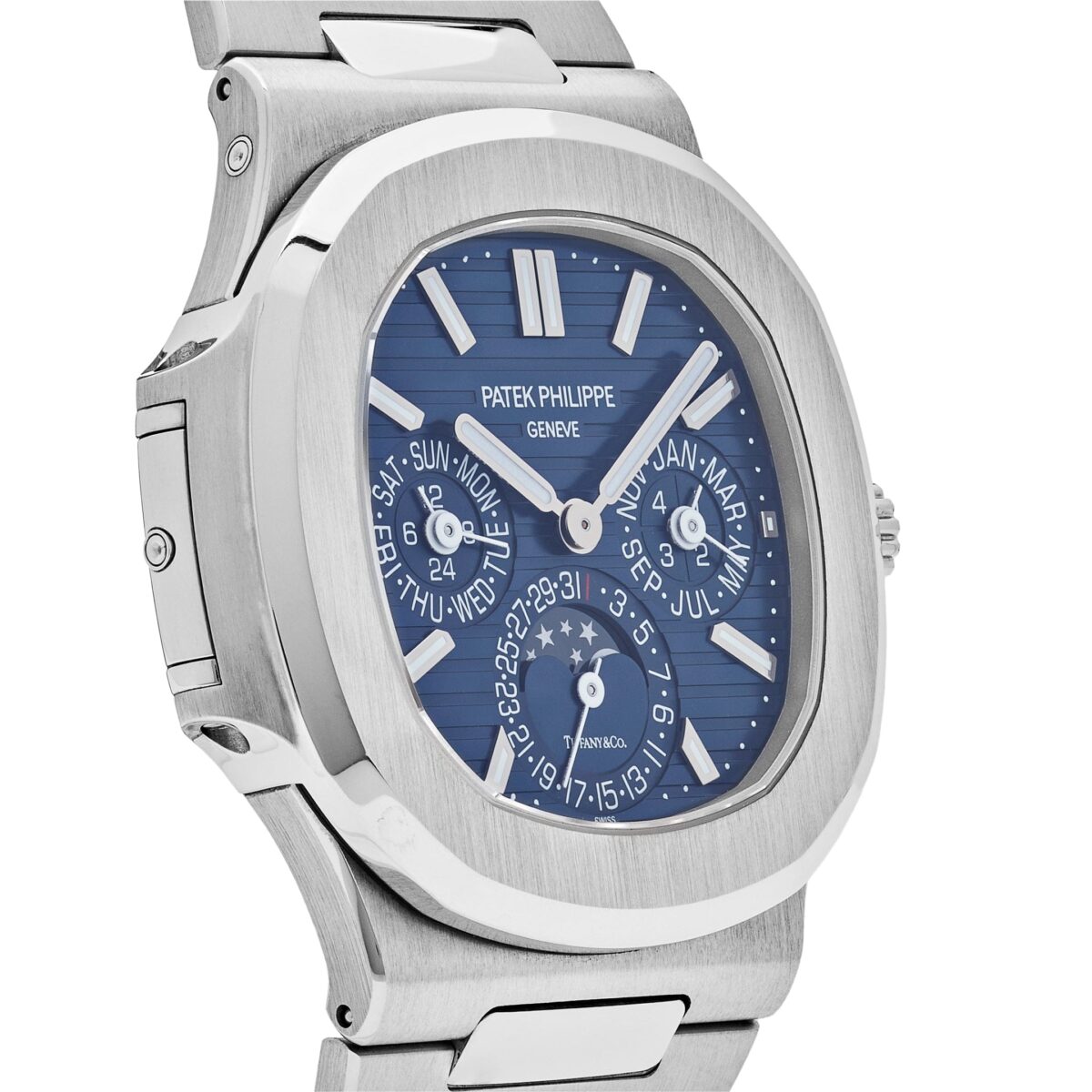 Patek Philippe Nautilus Tiffany & Co. Perpetual Calendar Moon Phases White Gold Blue Dial Replica