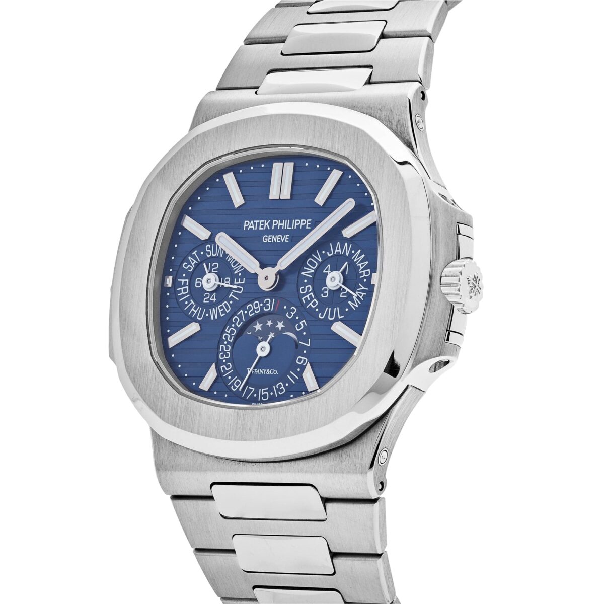 Patek Philippe Nautilus Tiffany & Co. Perpetual Calendar Moon Phases White Gold Blue Dial Replica