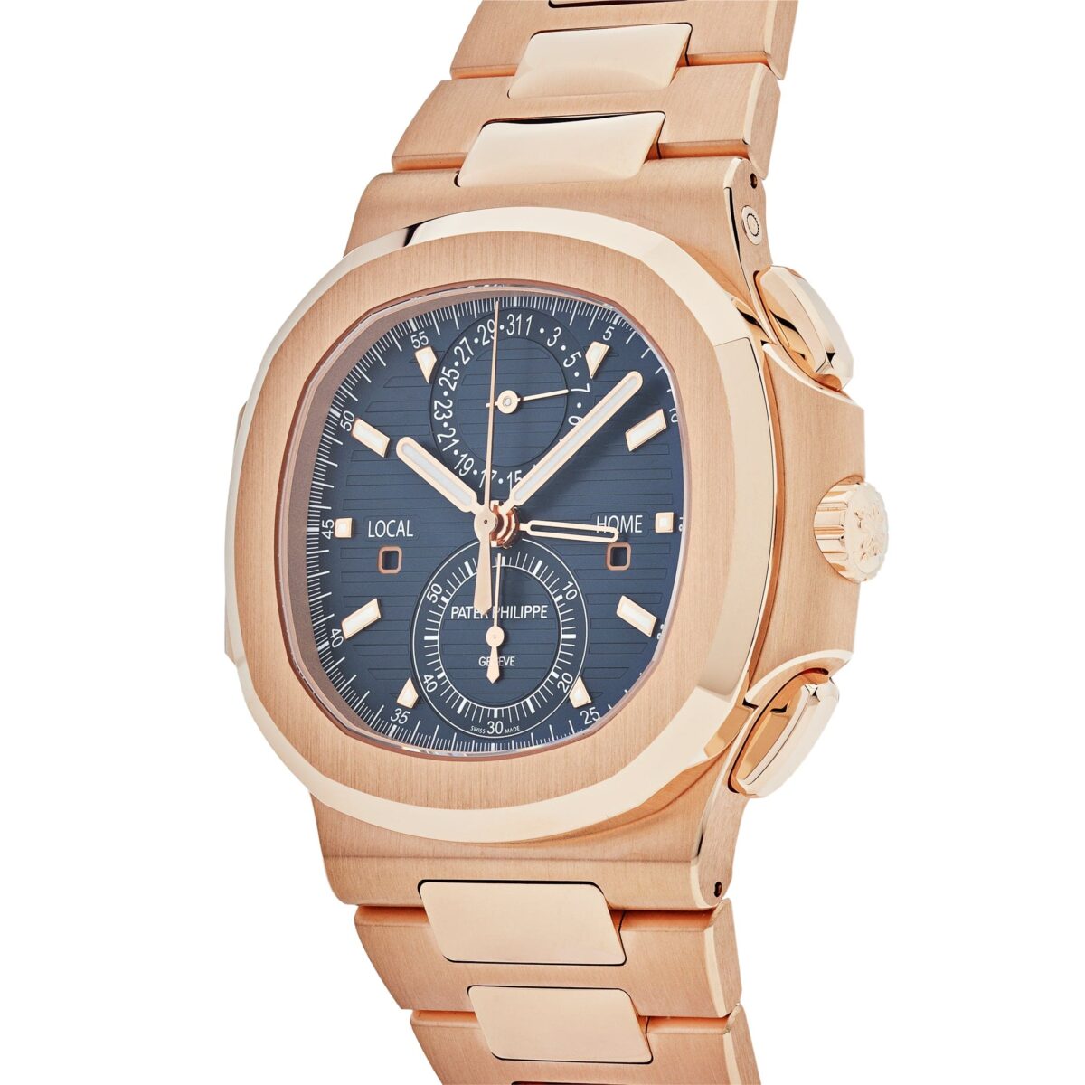 Patek Philippe Nautilus Travel Time Flyback Chronograph Rose Gold Blue Dial Replica