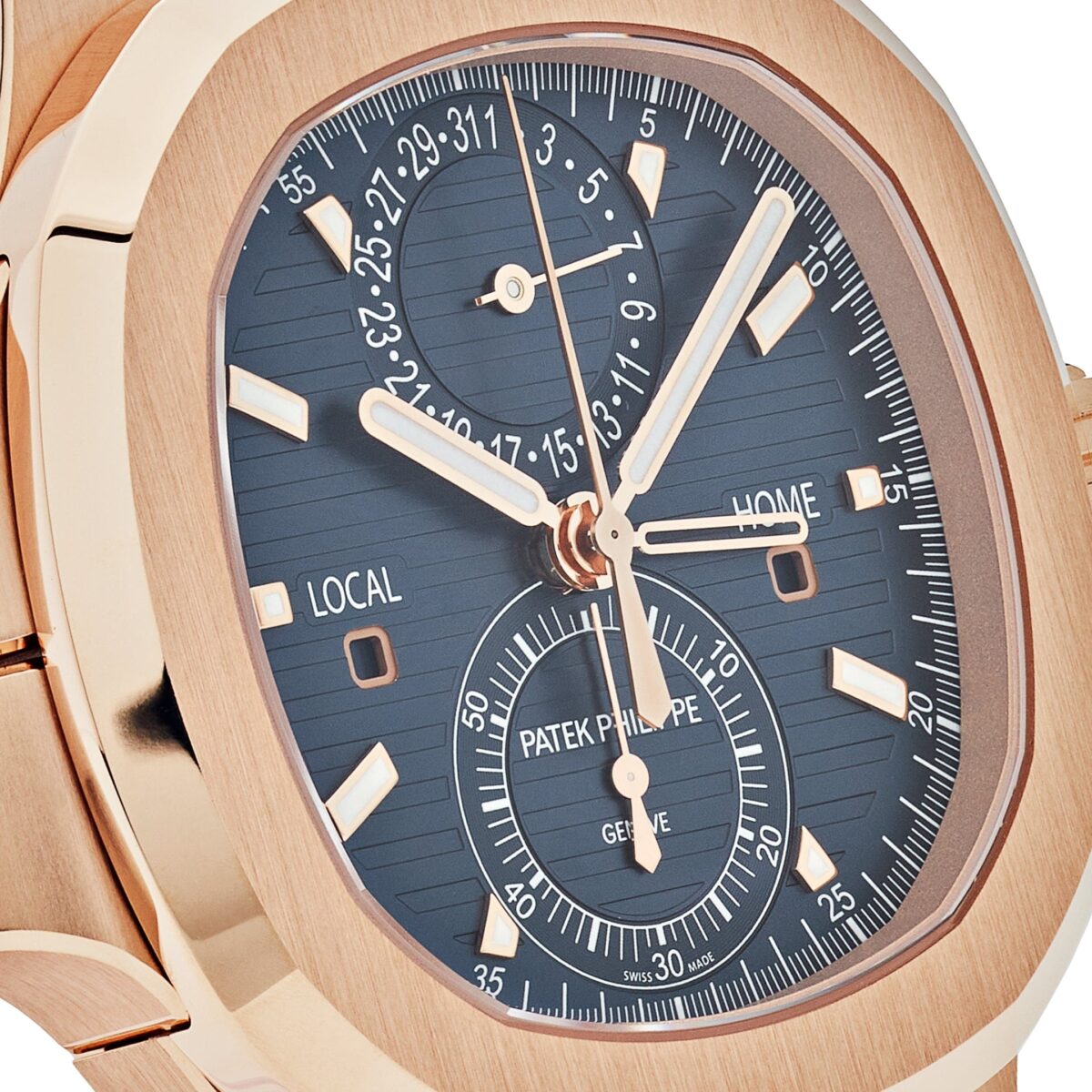 Patek Philippe Nautilus Travel Time Flyback Chronograph Rose Gold Blue Dial Replica