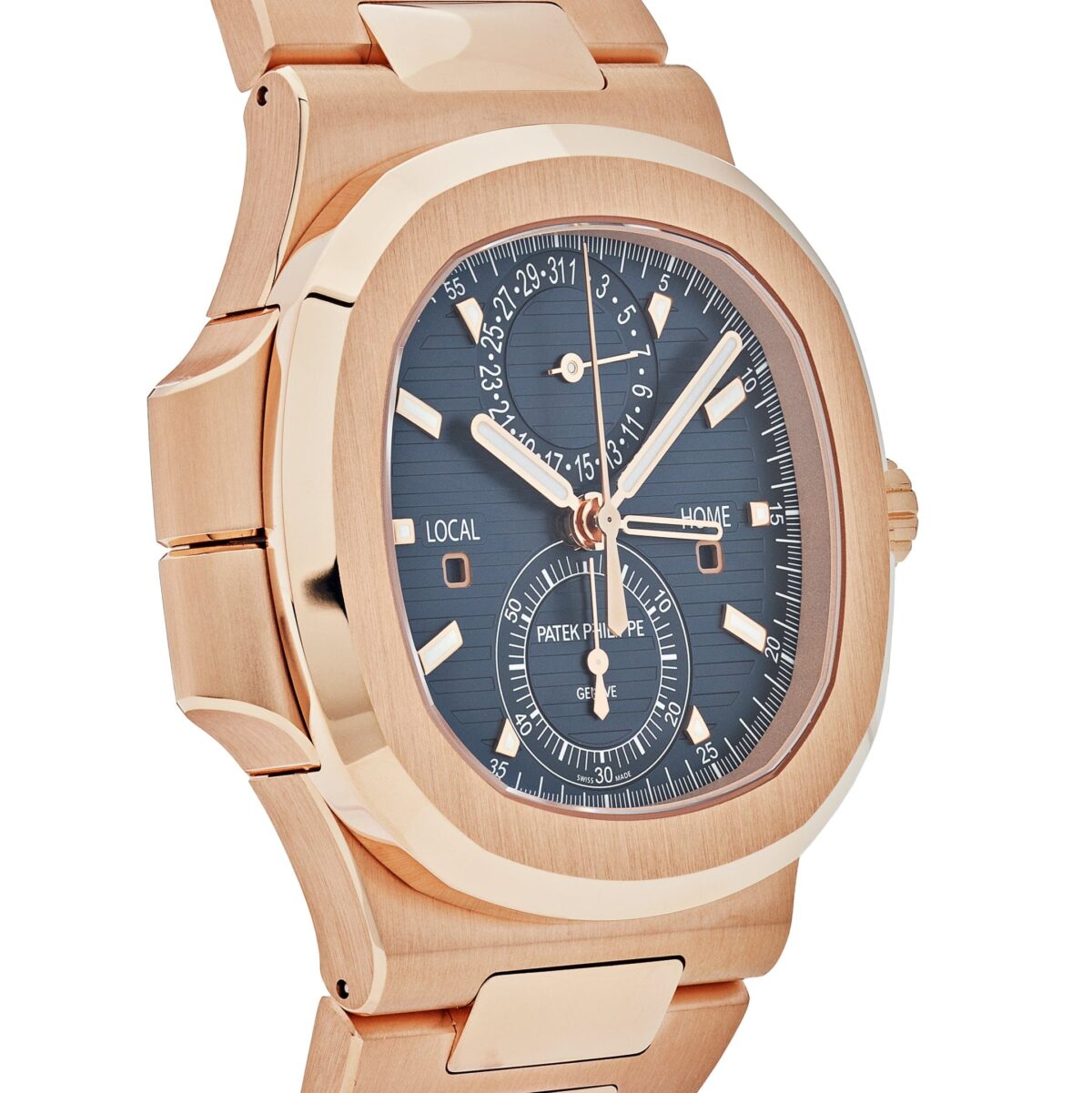 Patek Philippe Nautilus Travel Time Flyback Chronograph Rose Gold Blue Dial Replica
