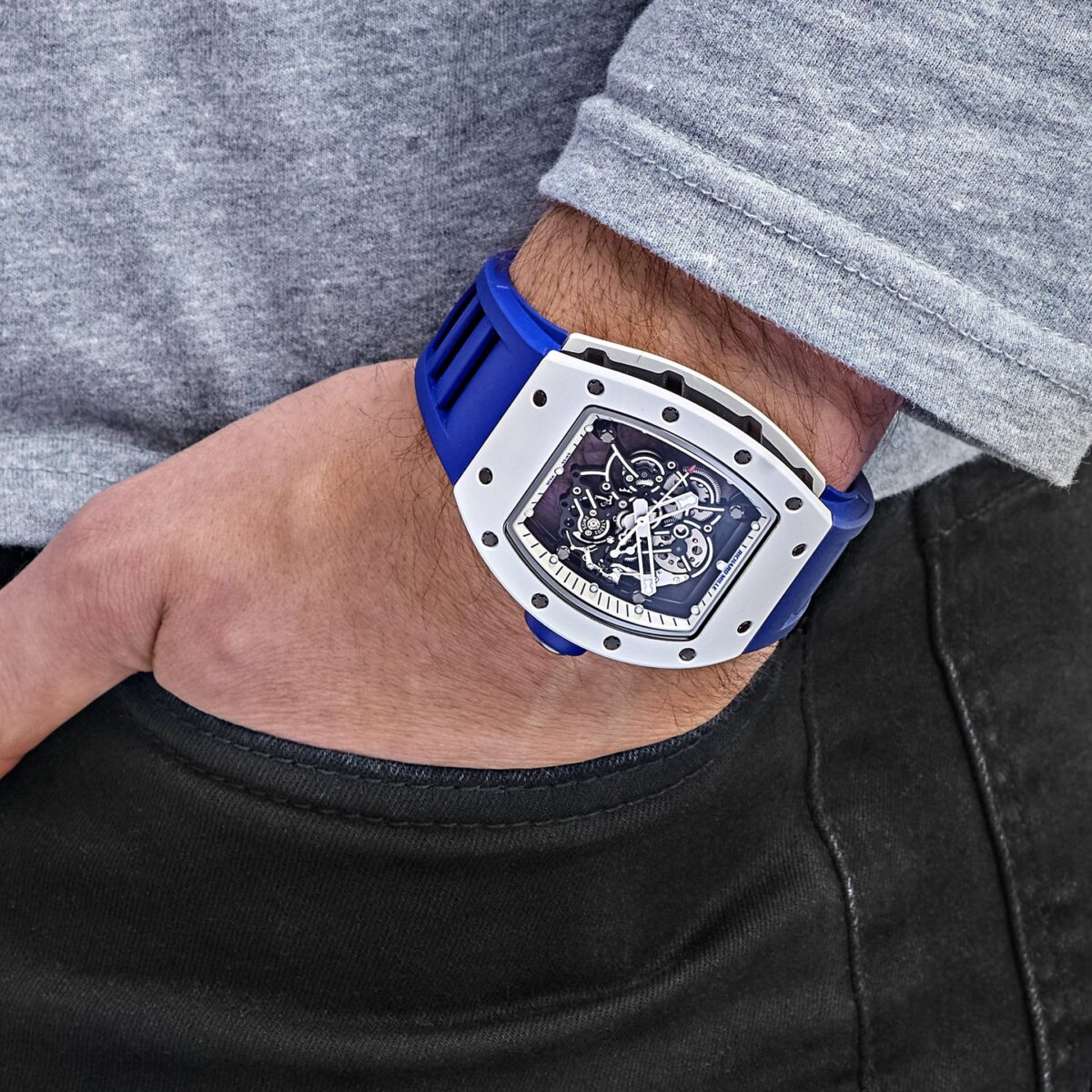 Richard Mille RM 055 Bubba Watson Japan Edition White Ceramic Titanium Blue Replica