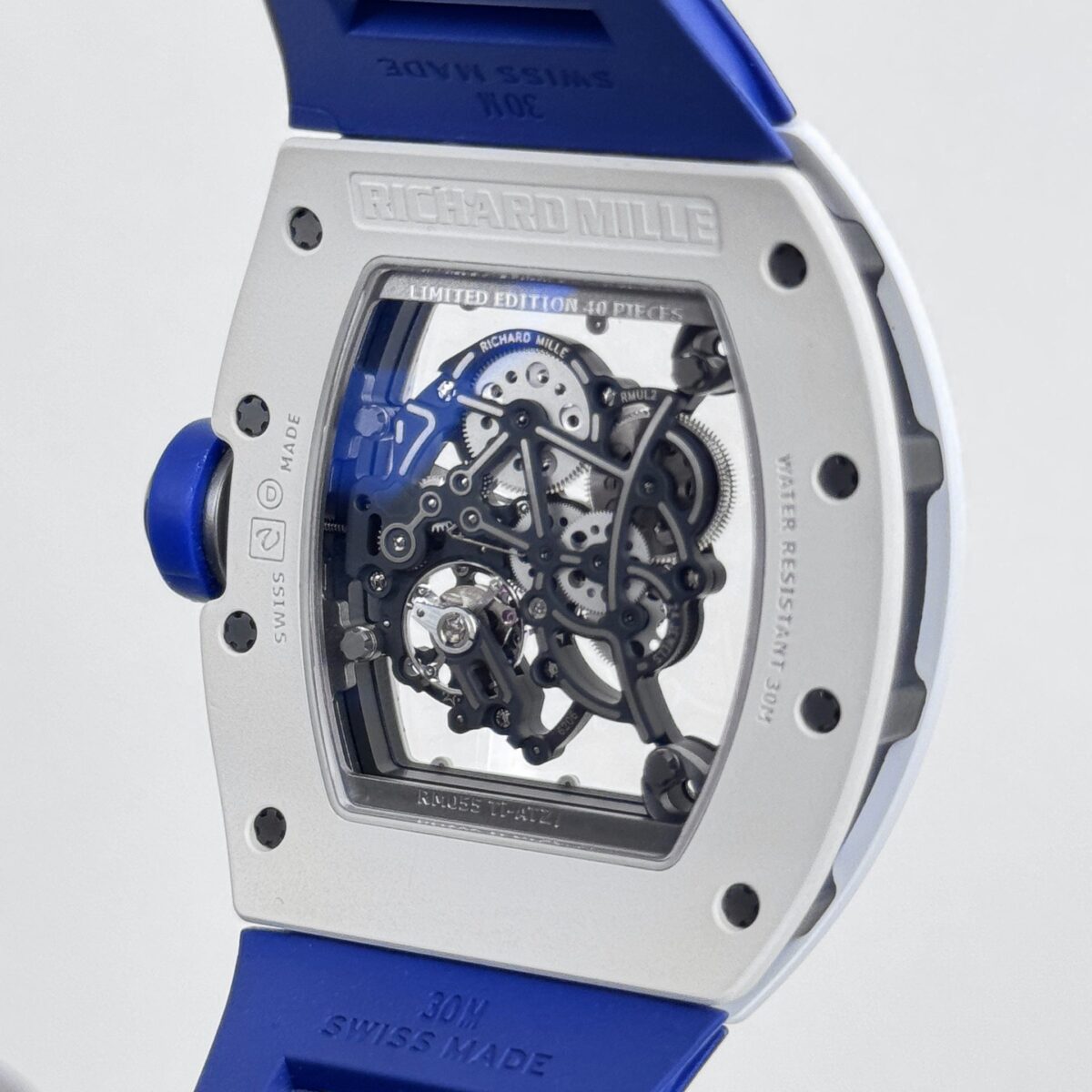 Richard Mille RM 055 Bubba Watson Japan Edition White Ceramic Titanium Blue Replica