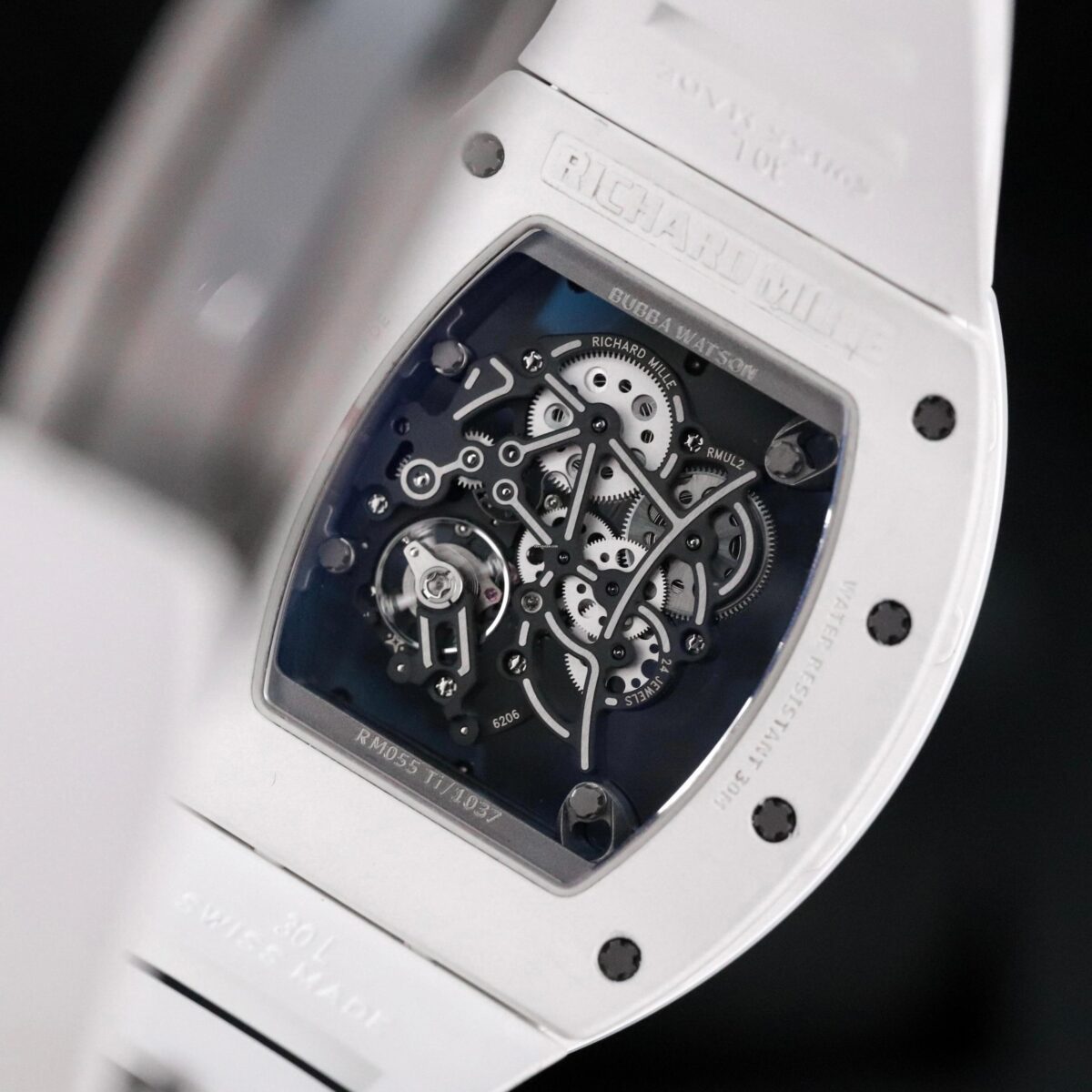 Richard Mille RM 055 Bubba Watson White Ceramic Skeleton Rubber 49.8mm Replica