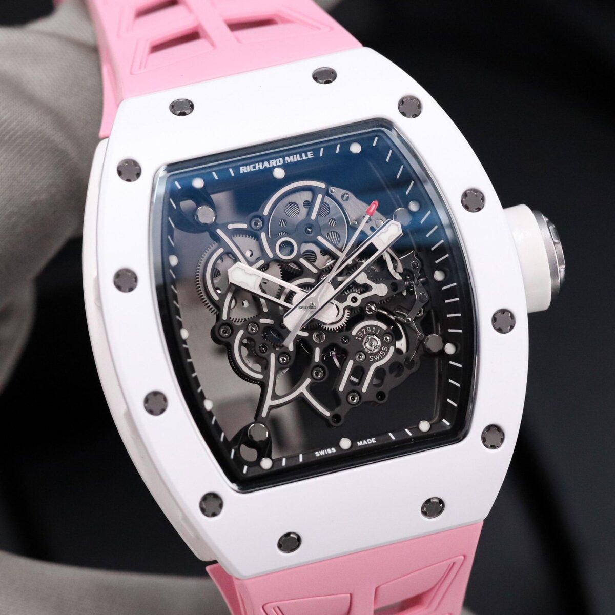 Richard Mille RM 055 Bubba Watson White Ceramic Skeleton Rubber 49.8mm Replica