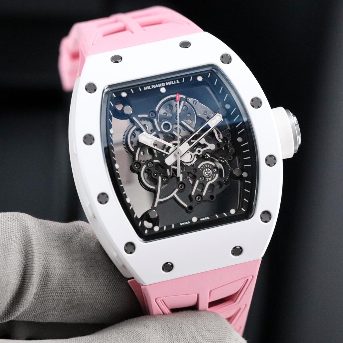 Richard Mille RM 055 Bubba Watson White Ceramic Skeleton Rubber 49.8mm Replica