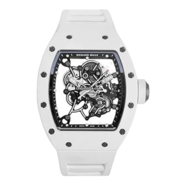Richard Mille RM 055 White Ceramic Case Skeleton Dial Rubber Strap 50mm Replica