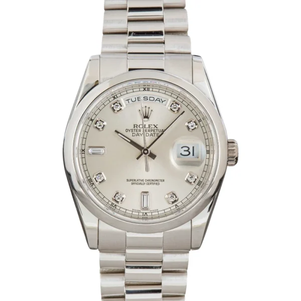 Rolex Day-Date 118206 Silver Diamond Dial Replica