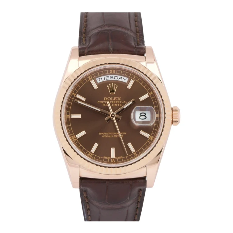 Rolex Day-Date 36mm CHOCOLATE Brown 18K Rose Gold Leather Replica