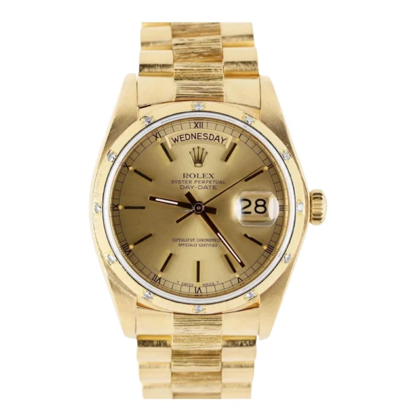 Rolex Day-Date 36mm President Quickset 18k Diamond Bark Champagne Replica