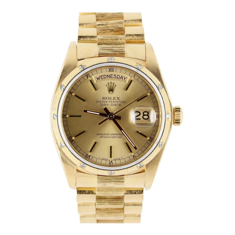 Rolex Day-Date 36mm President Quickset 18k Diamond Bark Champagne Replica