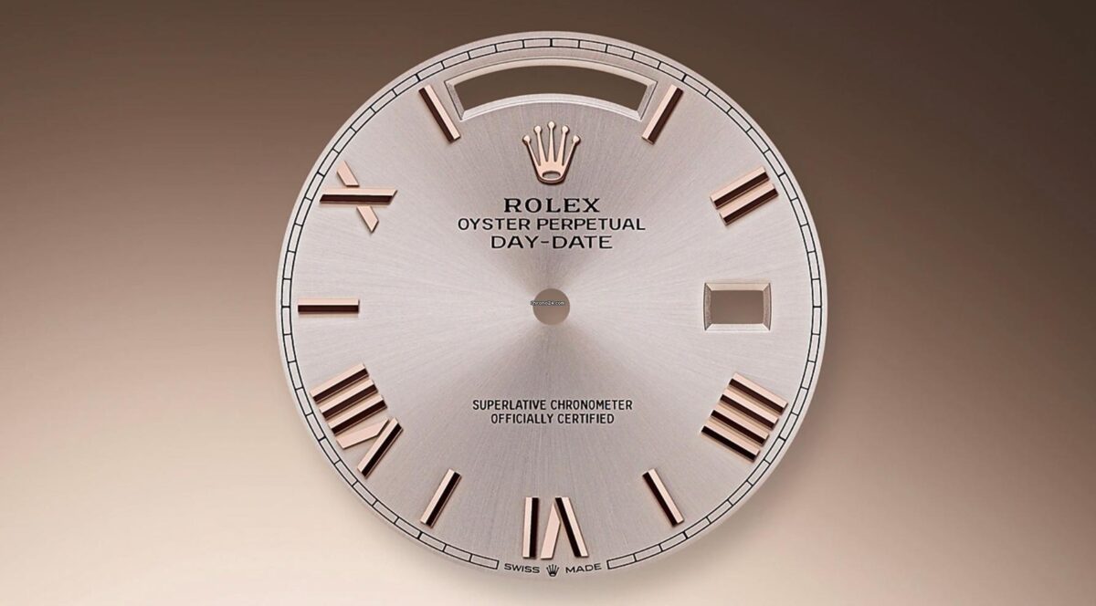 Rolex Day-Date 40 Watch Everose Gold Bezel Sundust Bevelled Roman Dial Replica