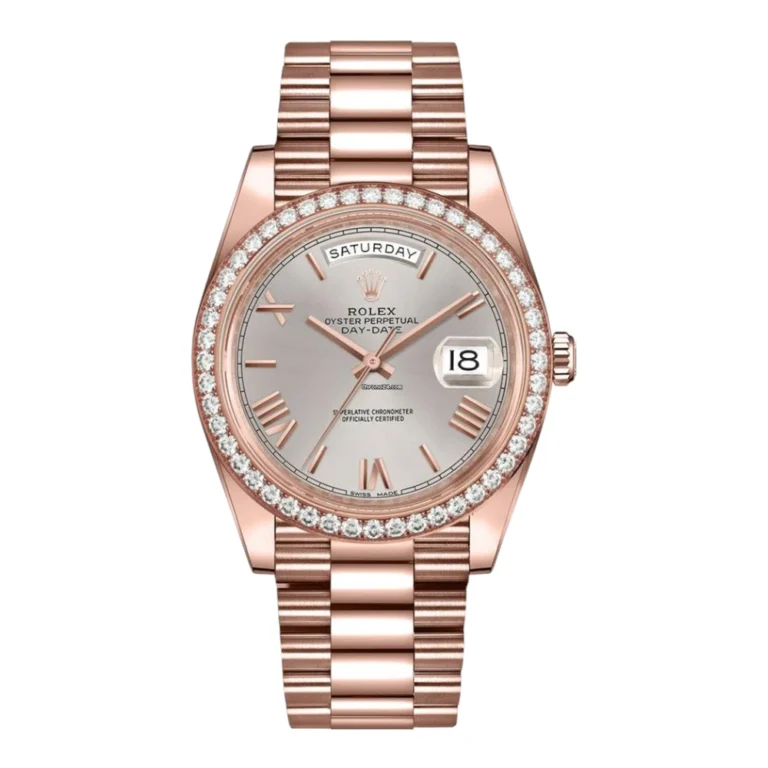 Rolex Day-Date 40 Watch Everose Gold Bezel Sundust Bevelled Roman Dial Replica